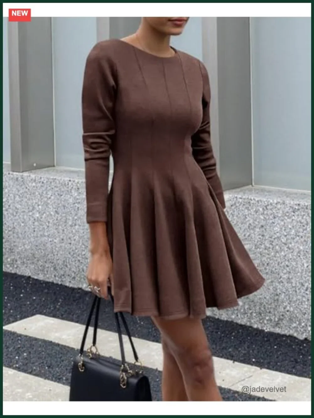 Long Sleeve A-Line Pleated Swing Mini Dress Women High Waist Flowy Party